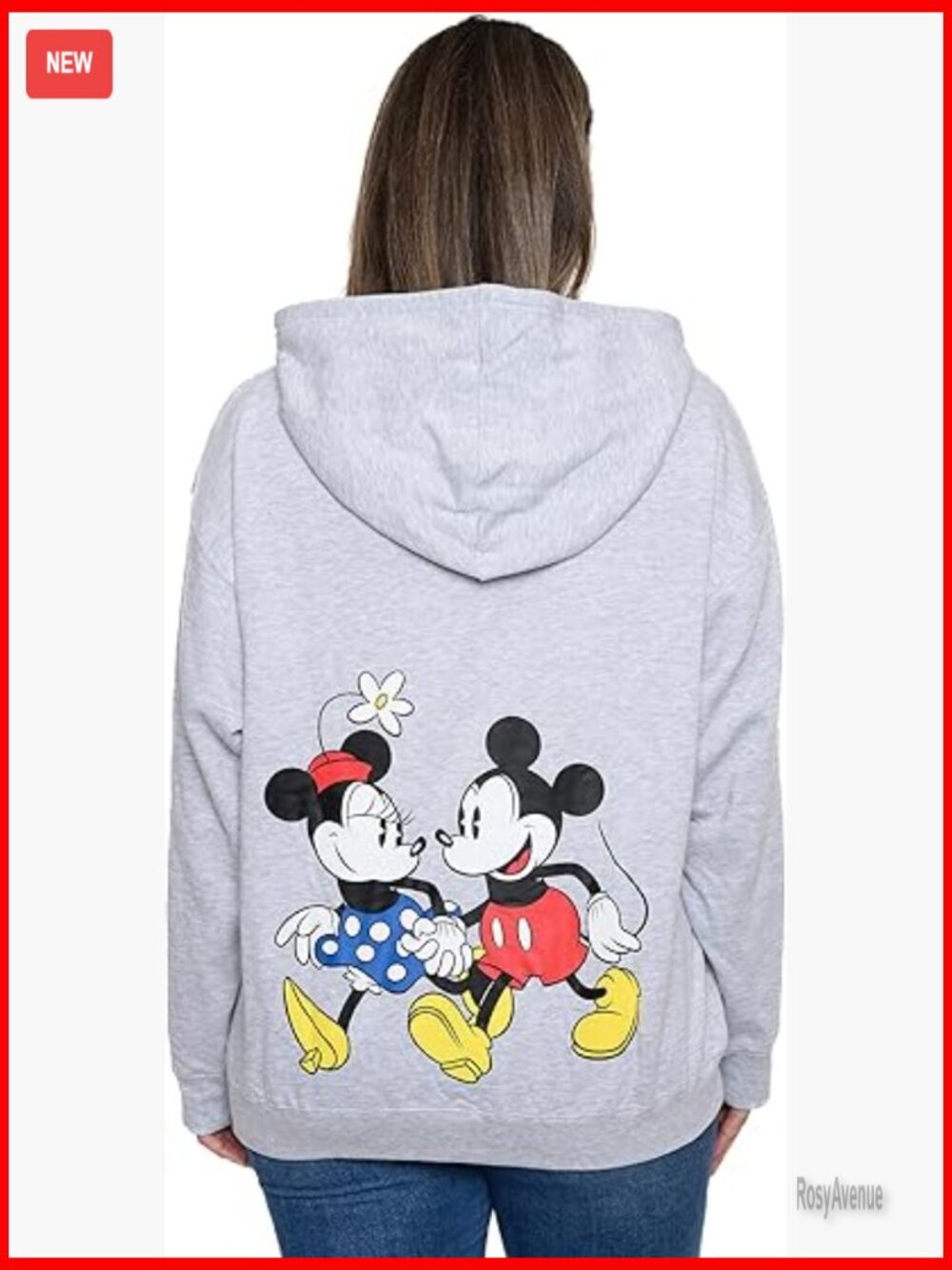 Mickey & Minnie Mouse Print Zip Up Hoodie with Pockets